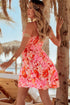 Floral Spaghetti Strap Surplice Neck Shirred Waist Mini Dress